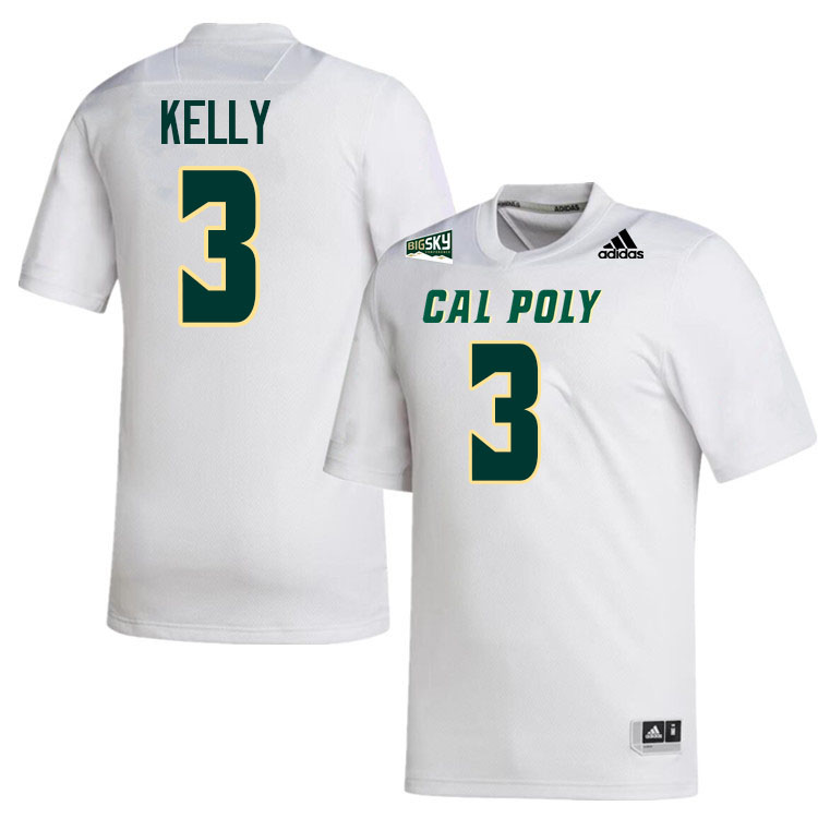 Cal Poly Mustangs #3 Bo Kelly College Football Jerseys,Uniforms Stitched-White